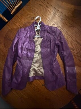 Danier Purple Faux Leather Fitted Jacket